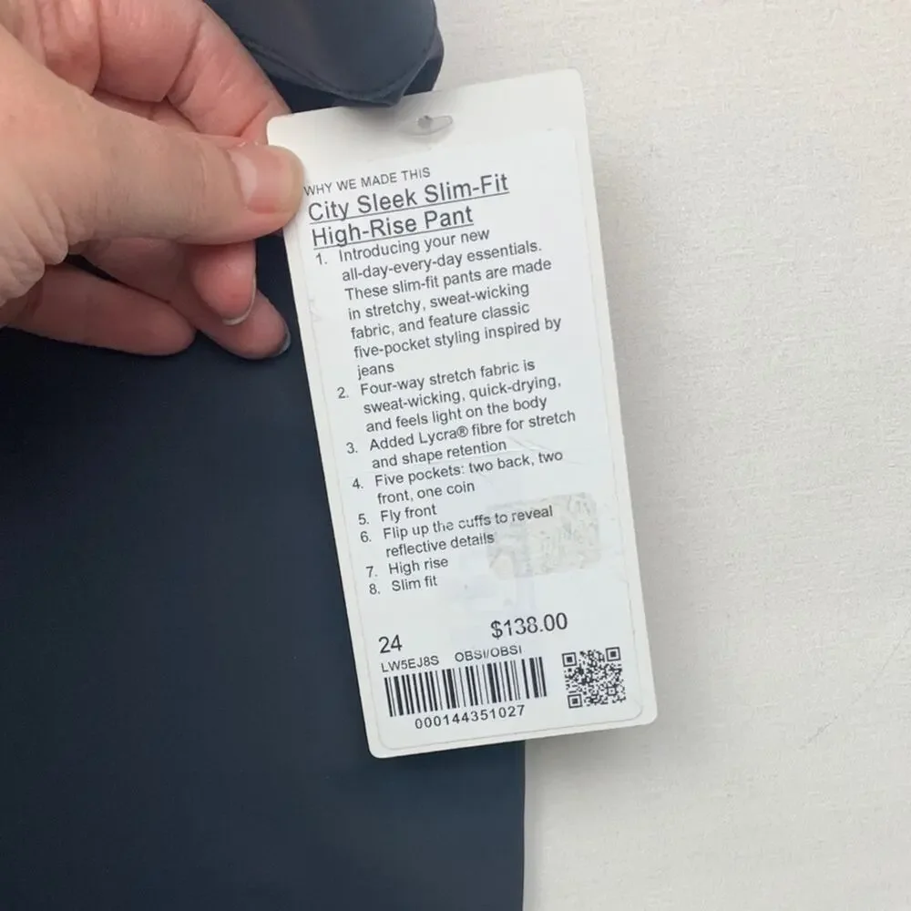Lululemon size 24 new City Sleek Slim-Fit High-Rise Pant gray riding athletic
